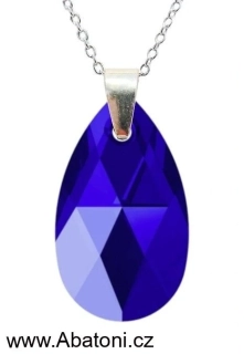 Swarovski Elements Pear krystal 22mm - Stříbrný náhrdelník (přívěsek + řetízek) visací modrá slza, kapka 34252.3 Majestic Blue (modrá královská) 