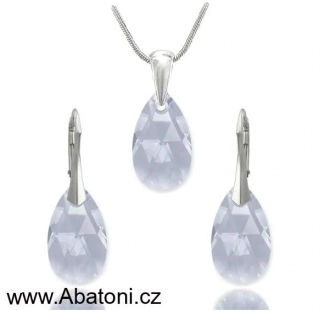 Swarovski Elements Pear krystal 22+22mm - Stříbrná sada (set, souprava) náušnice a přívěsek s řetízkem modrá slza, kapka 39169.4 Blue Shade (modrá křišťálová světlá, šedo-béžová) 