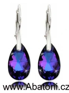 Swarovski Elements Pear krystal 22mm - Stříbrné náušnice visací fialová slza, kapky 31242.3 Heliotrope (fialová, modrá, duhová) 