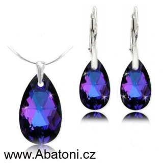 Swarovski Elements Pear krystal 22+16mm - Stříbrná sada (set, souprava) náušnice a přívěsek s řetízkem fialová slza, kapka 39169.4 Heliotrope (fialová, modrá, duhová) 