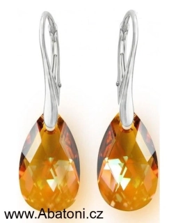 Swarovski Elements Pear krystal 22mm - Stříbrné náušnice visací oranžová slza, kapky 31242.3 Topaz Cooper (oranžová tmavá, jantarová) 