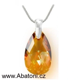 Swarovski Elements Pear krystal 22mm - Stříbrný náhrdelník (přívěsek + řetízek) visací oranžová slza, kapka 54035.3 Topaz Cooper (oranžová tmavá, jantarová) 