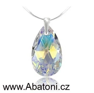Swarovski Elements Pear krystal 22mm - Stříbrný náhrdelník (přívěsek + řetízek) visací bílá duhová slza, kapka 54035.2 Crystal AB (bílá, křišťálová, duhová, měňavá)  