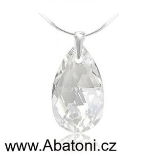 Swarovski Elements Pear krystal 22mm - Stříbrný náhrdelník (přívěsek + řetízek) visací bílá slza, kapka 34255.1 Crystal (bílá, čirá, křišťálová)