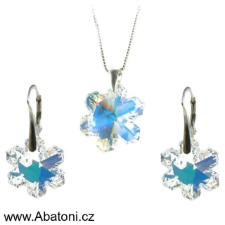 Swarovski Elements Snowflake krystal 20mm - Stříbrná sada (set, souprava) náušnice a přívěsek s řetízkem bílá duhová vločka, sněhové vločky 34221.1 Crystal AB (bílá, křišťálová, duhová, měňavá) 