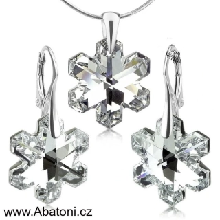 Swarovski Elements Snowflake krystal 20mm - Stříbrná sada (set, souprava) náušnice a přívěsek s řetízkem bílá vločka, sněhové vločky 34221.1 Crystal (bílá, čirá, křišťálová)