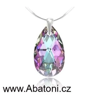 Swarovski Elements Pear krystal 22mm - Stříbrný náhrdelník (přívěsek + řetízek) visací fialová slza, kapka 54016.5 Vitrail Light (růžová, fialová, tyrkysová, duhová) 