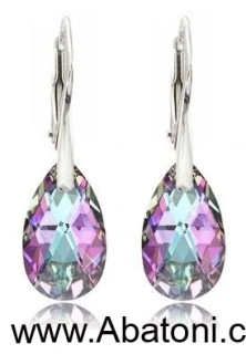 Swarovski Elements Pear krystal 22mm - Stříbrné náušnice visací fialová slza, kapky 31242.3 Vitrail Light (růžová, fialová, tyrkysová, duhová) 