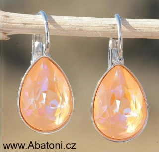 Swarovski Elements Pear vlepený krystal 14mm - Stříbrné náušnice visací oranžová slza, kapky 31242.3 Peach DeLite (světlá žluto oranžová, meruňková, duhová)