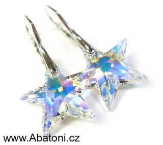Swarovski Elements Star krystal 20mm - Stříbrné náušnice visací bílá duhová hvězda, hvězdičky 51055.2 Crystal AB (bílá, křišťálová, duhová, měňavá)