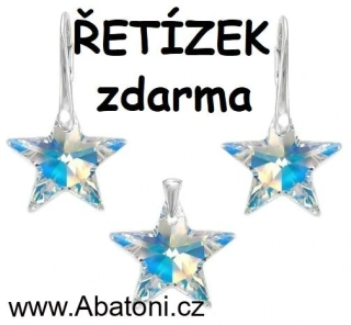 Swarovski Elements Star krystal 20mm - Stříbrná sada (set, souprava) náušnice a přívěsek s řetízkem bílá duhová hvězda, hvězdičky 54034.2 Crystal AB (bílá, křišťálová, duhová, měňavá) 
