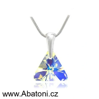 Swarovski Elements Xilion Triangle krystal 12mm - Stříbrný náhrdelník (přívěsek + řetízek) visací bílý duhový trojúhelník 39174.2 Crystal AB (bílá, křišťálová, duhová, měňavá)