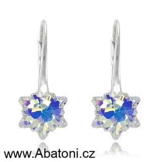 Swarovski Elements Edelweiss Snowflake krystal 14mm - Stříbrné náušnice visací bílá duhová vločka, protěž, kytička 31130.2 Crystal AB (bílá, křišťálová, duhová, měňavá)