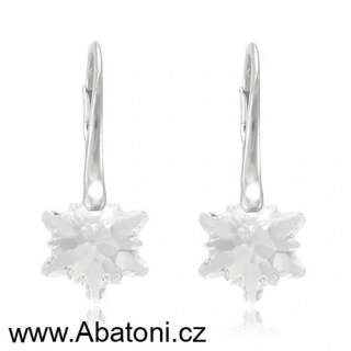 Swarovski Elements Edelweiss Snowflake krystal 14mm - Stříbrné náušnice visací bílá vločka, protěž, kytička 31130.1 Crystal (bílá, čirá, křišťálová)