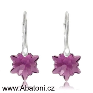 Swarovski Elements Edelweiss Snowflake krystal 14mm - Stříbrné náušnice visací fialová vločka, protěž, kytička 31080.3 Amethyst (fialová, bordó, vínová)