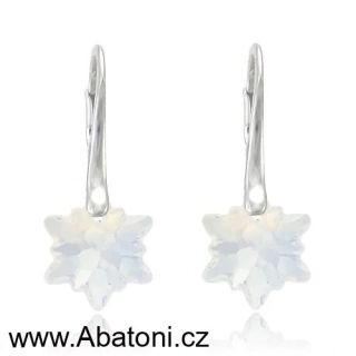 Swarovski Elements Edelweiss Snowflake krystal 14mm - Stříbrné náušnice visací bílá vločka, protěž, kytička 31130.1 White Opal (bílá mléčná, vintage)
