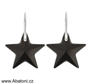 Swarovski Elements Star krystal 20mm - Stříbrné náušnice visací černá hvězda, hvězdičky 51055.1 Jet (černá)