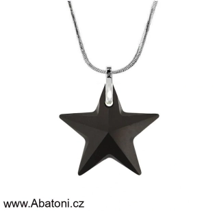 Swarovski Elements Star krystal 20mm - Stříbrný náhrdelník (přívěsek + řetízek) visací černá hvězda, hvězdičky 54034.1 Jet (černá)