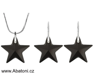 Swarovski Elements Star krystal 20mm - Stříbrná sada (set, souprava) náušnice a přívěsek s řetízkem černá hvězda, hvězdičky 54034.1  Jet (černá) 