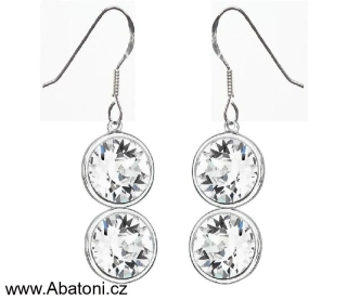 Swarovski Elements Rivoli vlepený krystal 2x8mm - Stříbrné náušnice bimbací visací bílé kulaté 31269.1 Crystal (bílá, čirá, křišťálová)