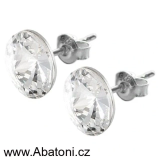 Swarovski Elements Rivoli vlepený krystal 12mm - Stříbrné náušnice pecky puzety bílé kulaté 51037.1 Crystal (bílá, čirá, křišťálová)