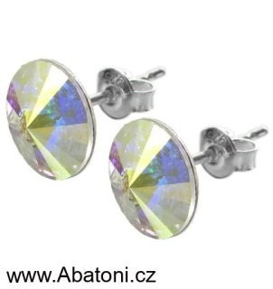 Swarovski Elements Rivoli vlepený krystal 12mm - Stříbrné náušnice pecky puzety bílé duhové kulaté 51037.1 Crystal AB (bílá, křišťálová, duhová, měňavá)