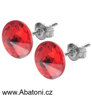 Swarovski Elements Rivoli vlepený krystal 12mm - Stříbrné náušnice pecky puzety červené kulaté 51037.3 Light Siam (červená)