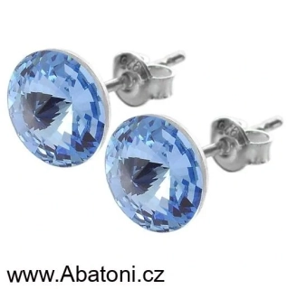 Swarovski Elements Rivoli vlepený krystal 12mm - Stříbrné náušnice pecky puzety modré kulaté 51037.3 Light Sapphire (modrá světlá, blankytná) 