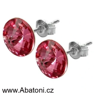 Swarovski Elements Rivoli vlepený krystal 12mm - Stříbrné náušnice pecky puzety růžové kulaté 51037.3 Rose (růžová)
