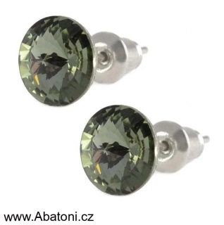 Swarovski Elements Rivoli vlepený krystal 12mm - Stříbrné náušnice pecky puzety šedé kulaté 51037.3 Black Diamond (šedá, černá, kouřová)