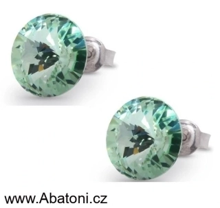 Swarovski Elements Rivoli vlepený krystal 12mm - Stříbrné náušnice pecky puzety zelené kulaté 51037.3 Chrysolite (zelená světlá, mátová)