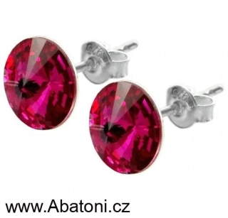 Swarovski Elements Rivoli vlepený krystal 12mm - Stříbrné náušnice pecky puzety růžové kulaté 31300.3 Fuchsia (růžová tmavá, fuchsiová)