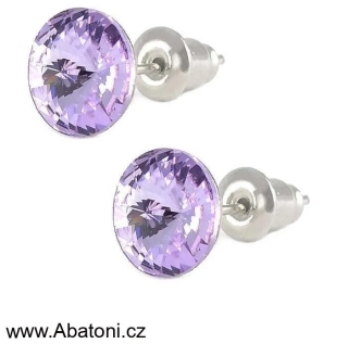 Swarovski Elements Rivoli vlepený krystal 12mm - Ocelové náušnice pecky puzety fialové kulaté 51037.3 Violet (fialová velmi světlá, lila)