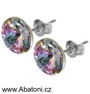 Swarovski Elements Rivoli vlepený krystal 12mm - Ocelové náušnice pecky puzety fialové kulaté 51037.5 Vitrail Light (růžová, fialová, tyrkysová, duhová)