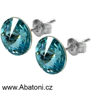 Swarovski Elements Rivoli vlepený krystal 12mm - Ocelové náušnice pecky puzety modré kulaté 51037.3 Light Turquoise (modrá světlá, tyrkysová)