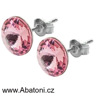 Swarovski Elements Rivoli vlepený krystal 12mm - Ocelové náušnice pecky puzety růžové kulaté 31113.3 Light Rose (růžová světlá) 