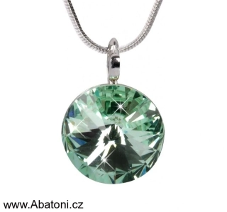 Swarovski Elements Rivoli vlepený krystal 14mm - Stříbrný náhrdelník (přívěsek + řetízek) zelený kulatý 34112.3 Chrysolite (zelená světlá, mátová)