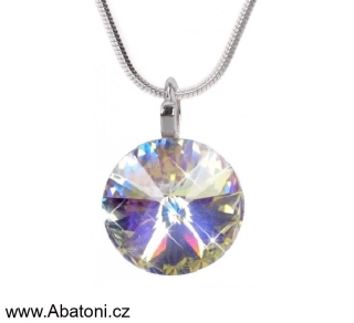 Swarovski Elements Rivoli vlepený krystal 14mm - Stříbrný náhrdelník (přívěsek + řetízek) bílý duhový kulatý 54001.2 Crystal AB (bílá, křišťálová, duhová, měňavá) 