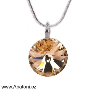 Swarovski Elements Rivoli vlepený krystal 14mm - Stříbrný náhrdelník (přívěsek + řetízek) oranžový kulatý 54001.3 Light Peach (meruňková, oranžová velmi světlá) 