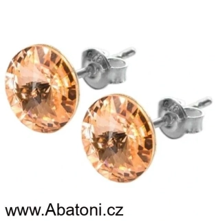 Swarovski Elements Rivoli vlepený krystal 12mm - Stříbrné náušnice pecky puzety oranžové kulaté 51037.3 Light Peach (meruňková, oranžová velmi světlá) 