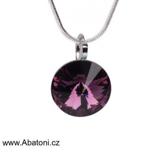 Swarovski Elements Rivoli vlepený krystal 14mm - Stříbrný náhrdelník (přívěsek + řetízek) fialový kulatý 54001.3 Amethyst (fialová, bordó, vínová)
