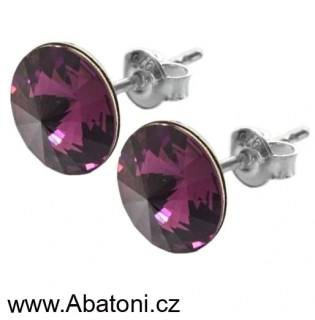 Swarovski Elements Rivoli vlepený krystal 12mm - Ocelové náušnice pecky puzety fialové kulaté 51002.3 Amethyst (fialová, bordó, vínová) 