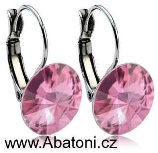 Swarovski Elements Rivoli vlepený krystal 12mm - Ocelové náušnice visací růžové kulaté 31106.3 Rose (růžová)