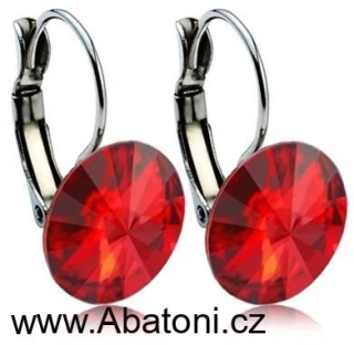 Swarovski Elements Rivoli vlepený krystal 12mm - Ocelové náušnice visací červené kulaté 31106.3 Light Siam (červená) 