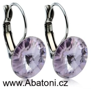 Swarovski Elements Rivoli vlepený krystal 12mm - Stříbrné náušnice visací fialové kulaté 31106.3 Violet (fialová velmi světlá, lila) 