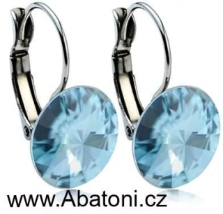 Swarovski Elements Rivoli vlepený krystal 12mm - Stříbrné náušnice visací modré kulaté 31106.3 Aquamarine (modrá světlá, azurová, nebeská) 