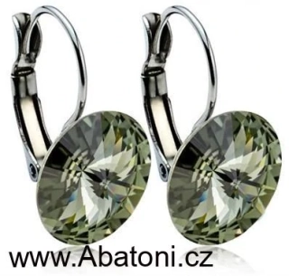 Swarovski Elements Rivoli vlepený krystal 12mm - Ocelové náušnice visací šedé kulaté 31106.3 Black Diamond (šedá, černá, kouřová) 