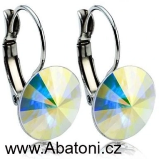 Swarovski Elements Rivoli vlepený krystal 12mm - Stříbrné náušnice visací bílé duhové kulaté 51031.2 Crystal AB (bílá, křišťálová, duhová, měňavá) 