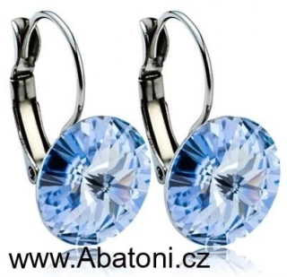 Swarovski Elements Rivoli vlepený krystal 12mm - Ocelové náušnice visací modré kulaté 51031.3 Light Sapphire (modrá světlá, blankytná) 