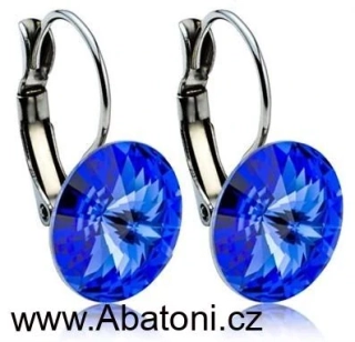 Swarovski Elements Rivoli vlepený krystal 12mm -  - Stříbrné náušnice visací modré kulaté 51031.3 Sapphire (modrá královská) 